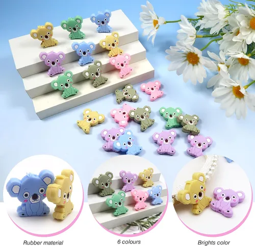 Miniatura 3 de TOAOB - 20 cuentas de silicona con forma de animal lindo a granel para bolígrafos, cuentas espaciadoras sueltas coloridas de silicona