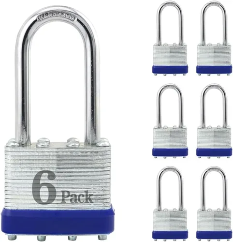 Miniatura 17 de ZonRo Candados de acero laminado con llave, cerraduras iguales con llave, 1-9/16 pulgadas de ancho, candados de grillete largo, paquete de 6, aro