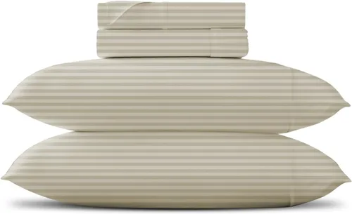 Miniatura 46 de TEXAS LINEN CO. Juego de sábanas de algodón egipcio Split King - 600 número de hilos, 5 piezas, sábanas blancas para cama ajustable, fibra 19: Raya