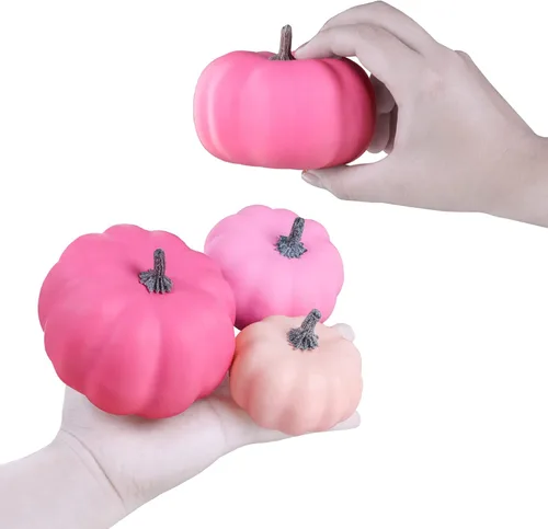 Miniatura 2 de 12 calabazas artificiales de otoño pequeñas, calabazas artificiales de color rosa sintético, calabazas decorativas de espuma para regalos, bodas