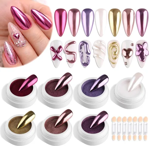 Miniatura 31 de Polvo de uñas cromado, efecto espejo, polvo metálico, 6 colores, bronce, marrón, negro, oro rosa, holográfico, purpurina cromada, pigmento en polvo