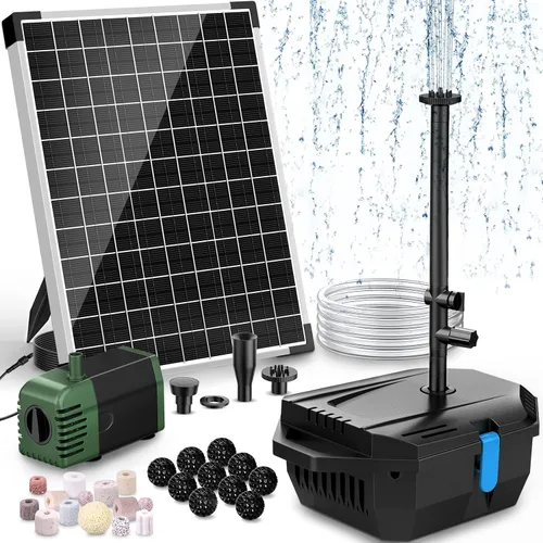Miniatura 12 de POPOSOAP Pond Filter with 12W Solar Fountain Pump, Solar Pond Filter with 160GPH Pump & Fountain Kit, Outdoor Filter Box with 6.6FT PVC Tubing