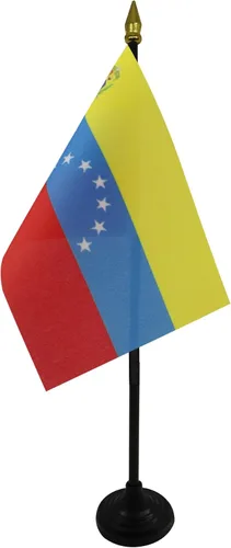 Venezuela Old 7 estrellas con brazos Bandera de mesa 4'' x 6'' - Antigua bandera venezolana de escritorio 5.9 x 3.9 in - tapa de lanza dorada - AZ