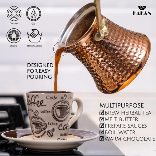 Miniatura 4 de Cafetera turca Hakan Hervidor de agua para estufa, cafetera, calentador de mantequilla, chocolate y leche Calentamiento uniforme y rápido