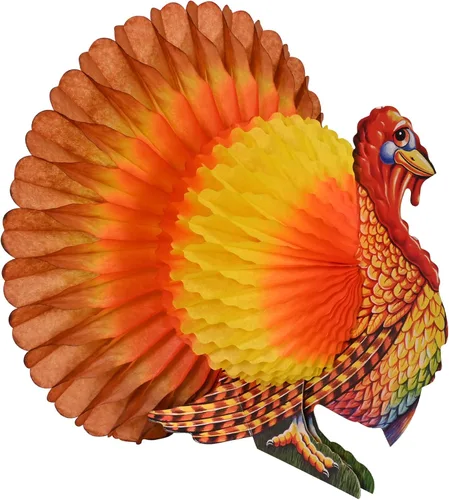 Miniatura 2 de Beistle Centro de mesa de papel de seda de pavo para fiesta de Acción de Gracias, otoño, cosecha, decoración del hogar, Pkg/1