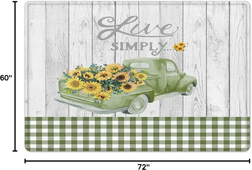 Miniatura 8 de EOBTAIN Juego de cortinas de ducha de girasol, camión de granja, campo, salvia, verde, a cuadros, flores florales amarillas en tablero de madera