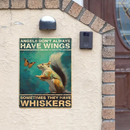 Miniatura 2 de Póster de pared vintage, placa de metal, ángeles no siempre tienen alas a veces tienen bigotes, póster de pared de metal de ardilla, placas