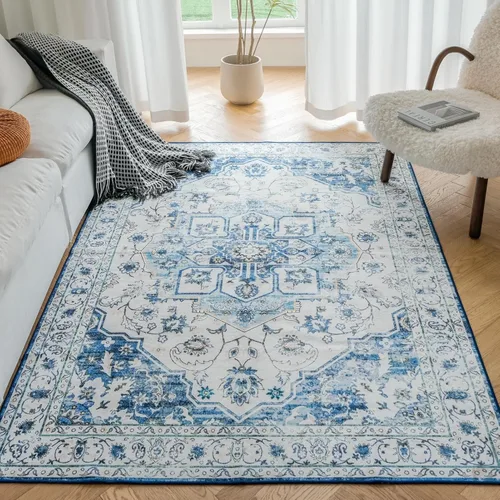 Miniatura 115 de Syalife 4x6 Alfombra Lavable para Área, Ultra Suave Antideslizante, Pila Baja, Alfombra Vintage Resistente a Manchas para Sala de Estar, Alfombra