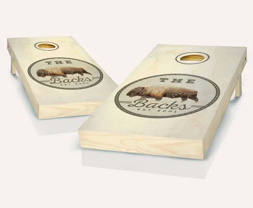 Juego de tablas de Cornhole manchadas con nombre de la familia personalizadas, tamaño reglamentario, lanzamiento de bolsas de frijoles Baggo + 8