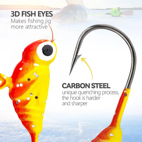 Miniatura 4 de THKFISH Plantillas de pesca en hielo, 54 piezas de señuelos de pesca en hielo brillante, equipo de pesca en hielo para pesca en hielo para Crappie