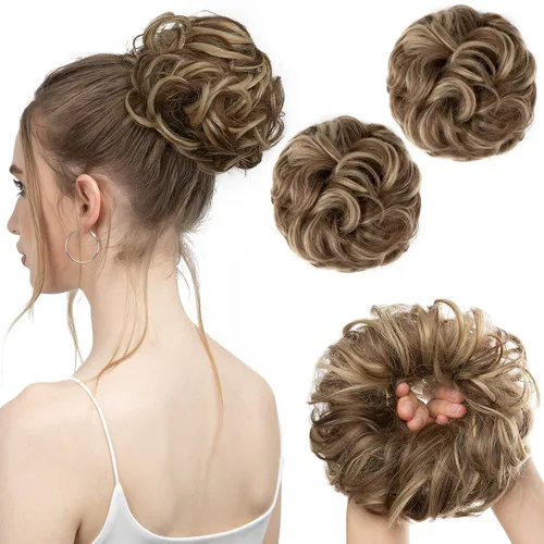 Miniatura 41 de SARLA 2 piezas de cabello desordenado color burdeos, onduladas, rizadas, sintéticas, coleteros falsos, extensiones de cola de caballo para mujeres