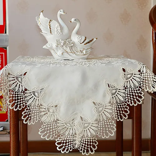 Miniatura 4 de Hsvanyr Manteles suaves bordados de encaje cremoso, bufandas para mesita de noche con exquisitas flores, vintage, shabby chic para bodas