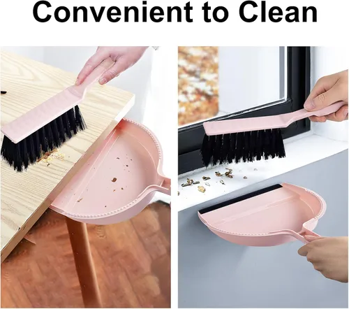 Miniatura 3 de Juego de mini escoba pequeña y recogedor rosa para el hogar, cocina, oficina, coche