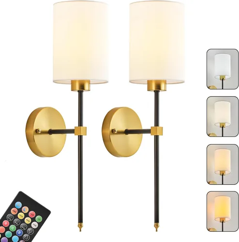 Miniatura 30 de Juego de Dos Apliques de Pared a Batería, Luz de Pared Inalámbrica Recargable con Control Remoto, Regulable, Luz Ámbar/Blanco Cálido/Blanco Negro