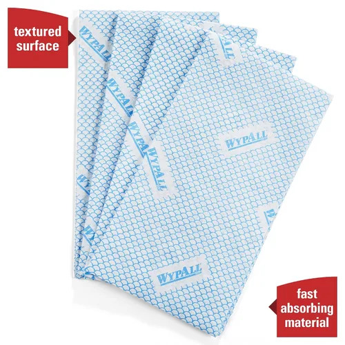 Miniatura 7 de WypAll CriticalClean Paños de limpieza de alto rendimiento para servicio de alimentos (05927), Toallas plegadas en cuartos, azul