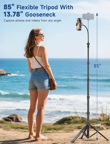 Miniatura 2 de Soporte de trípode para teléfono, trípode de teléfono celular de 85 pulgadas de alto para iPhone con control remoto de cuello de cisne, soporte