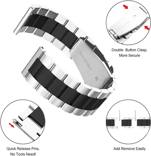 Miniatura 3 de valkit Paquete de 2 correas para Galaxy Watch 7 6 5 4 FE Pro Classic 43/47/45/40/44/42/1.811 in, sin brecha, elegantes pulseras casuales de acero