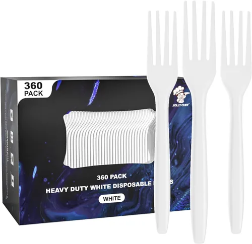 Miniatura 10 de JOLLY CHEF Juego de 300 cubiertos de plástico transparente, 100 tenedores, 100 cucharas, 100 cuchillos, juego de cubiertos de plástico desechables