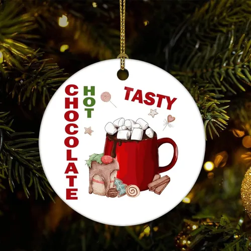 Adornos para árbol de Navidad, barra de cacao caliente, adorno de Navidad, adorno de recuerdo, decoración del hogar, colgantes colgantes redondos de