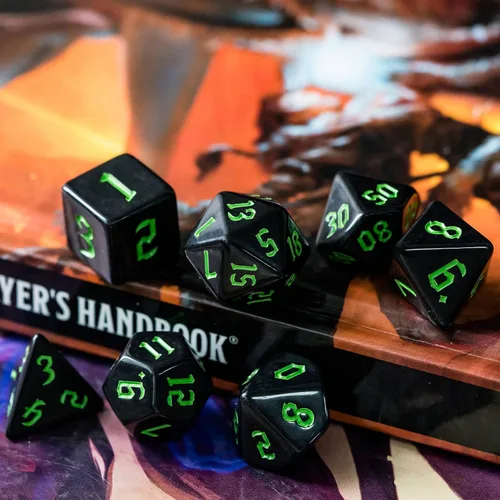 Miniatura 6 de Juego de dados DND de 7 dados poliédricos con una bolsa de dados de cuero, juego de dados D&D para juegos de mesa RPG (negro)