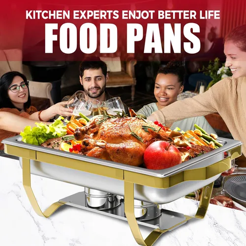 Miniatura 7 de IMACONE Juegos de Recipientes Calentadores de Buffet (Chafing Dish) de 2 Piezas, 8 Cuartos de Galón de Acero Inoxidable Rectangulares Chafers