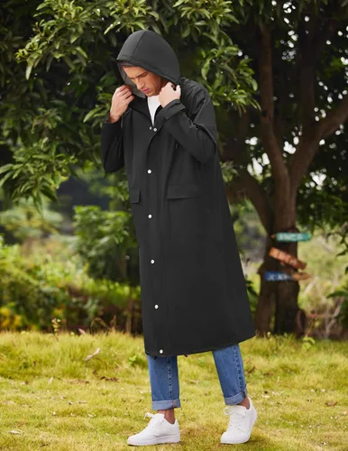 Miniatura 2 de COOFANDY Chaqueta impermeable para hombre con capucha, impermeable, ligera, activa, larga