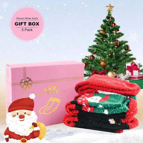 Miniatura 2 de LKV Calcetines de invierno para mujer, caja de regalo, calcetines de lana gruesa, suaves, cálidos, calcetines casuales para mujer, calcetines