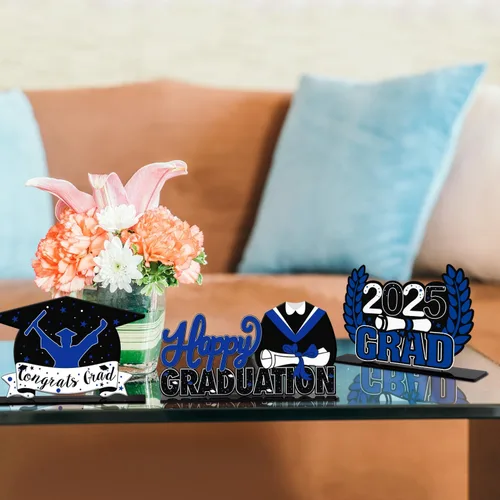 Miniatura 7 de LINGTEER Decoraciones de fiesta de graduación de clase 2026 – 3 piezas de felicitaciones de graduación 2026 de acrílico para centros de mesa de Azul