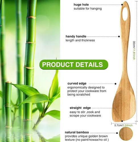 Miniatura 3 de 2 cucharas de madera para cocinar, cuchara de esquina de madera de 12 pulgadas, espátula de bambú, utensilios de cocina de madera, raspador