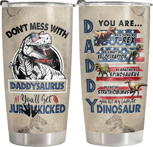 34HD Regalos para el Día del Padre de parte de su hija, vaso de viaje aislado de dinosaurio Dadasaurus, vaso de 20 onzas, divertido regalo de Vaso