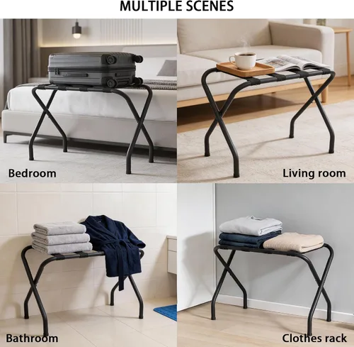 Miniatura 2 de Portaequipajes plegable, soporte de maleta de metal resistente con correas de nailon, portaequipajes plegable para habitación de invitados