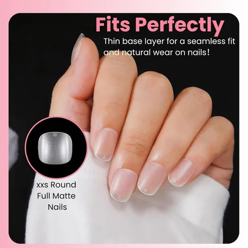 Miniatura 5 de Puntas de Uñas de Gel Redondas Extra Extra Cortas, SINOKAME Uñas Postizas a Presión Extra Cortas Transparentes Redondas, Mate Completo Sin Lima Uñas
