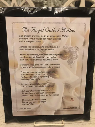 Homenaje artístico de pared "An Angel Called Mother" con poema inspirador para mamá; regalo para todas las ocasiones; en placa de alto brillo. Hecho