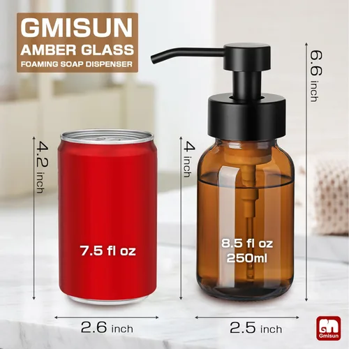 Miniatura 3 de GMISUN Dispensador de jabón espumoso, dispensador de jabón de espuma de vidrio ámbar de 8.5 fl oz / 8.5 fl oz para baño y cocina, paquete de 2
