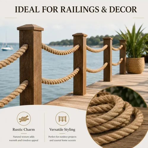 Miniatura 8 de Cuerda de manila trenzada (1 pulgada x 20 pies), cuerda de yute natural gruesa para manualidades, muelles, barandillas, columpios, decoración