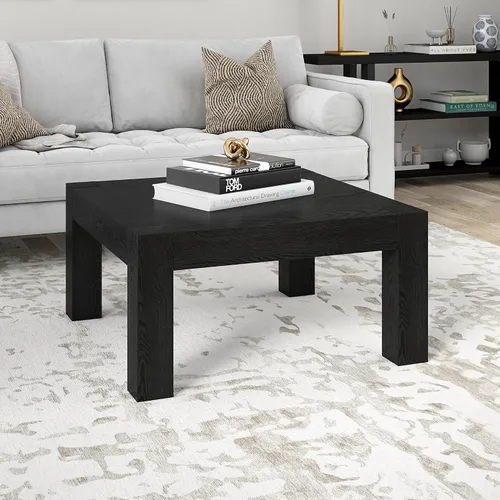 Miniatura 2 de Henn&Hart Mesa de centro cuadrada de 34 pulgadas con parte superior de madera para sala de estar, sala familiar, oficina o apartamento, color negro
