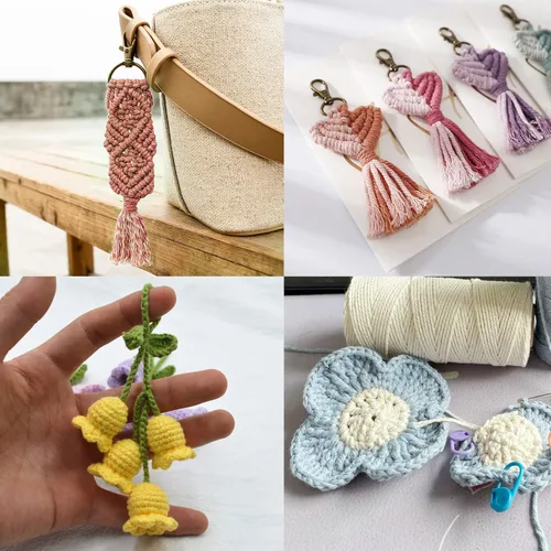 Miniatura 7 de Cuerda de macramé de colores de 0.039 in, cuerda de algodón de 656 pies, 3 hebras trenzadas, cuerda de algodón colorido para manualidades, Amarillo