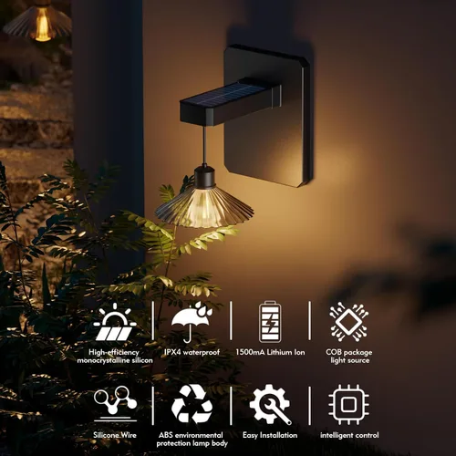 Miniatura 2 de Lámpara de pared solar para exteriores con bombilla de montaje en pared del atardecer al amanecer, antioxidante, impermeable, linterna colgante