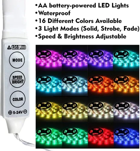 Miniatura 5 de Barra portátil plegable para fiestas con 16 colores de luz LED y control remoto inalámbrico, superficie negra, falda negra y estante