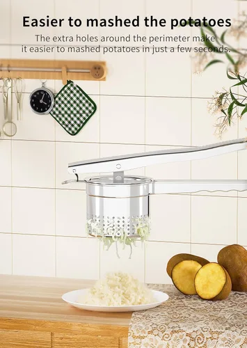 Miniatura 2 de GloTika Ricer de patatas grande de 15oz, triturador de patatas de acero inoxidable resistente con mango ergonómico, herramienta de cocina