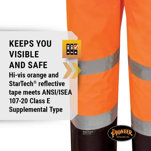 Miniatura 3 de Pioneer Hi Vis Ripstop - Pantalones con peto impermeables para hombre, pantalones reflectantes de seguridad para lluvia