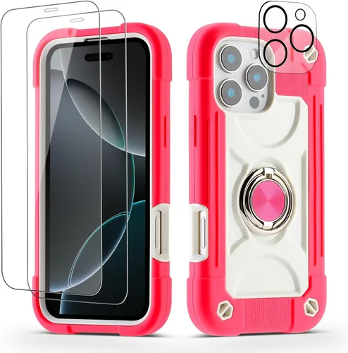 Miniatura 11 de Funda para iPhone 11 de 6.1 pulgadas con soporte de anillo, con 2 protectores de pantalla de vidrio, resistente a los golpes, resistente a