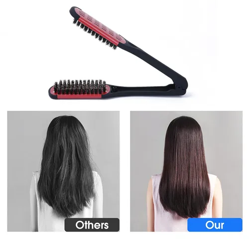 Miniatura 4 de Cepillo de pelo con abrazadera de cerdas de jabalí, enderezadora de cerámica de doble cara con abrazadera, desenredar y peinar el cabello