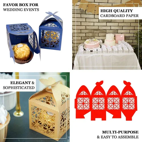 Miniatura 4 de Efavormart - 25 cajas de dulces con estampado de encaje con estampado de mariposa plateada, elegantes cajas de regalo con forma de mariposa