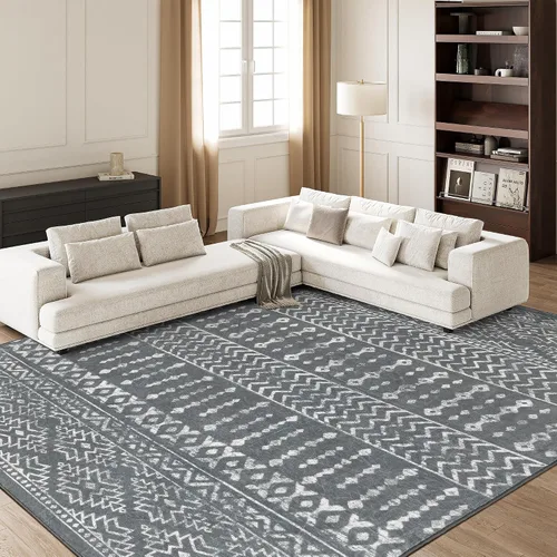 Miniatura 23 de Art&Tuft Alfombra de área de 8 x 10 pies, súper suave, ultrafina, marroquí, lavable, antideslizante, para sala de estar, plegable, geométrica, Gris