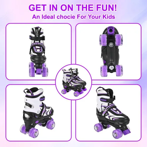 Miniatura 6 de Patines ajustables para niños pequeños y adultos, ruedas iluminadas, 4 tamaños Negro&Púrpura