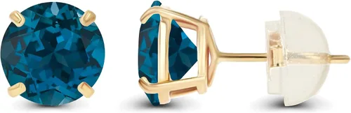 Miniatura 2 de Aretes de tuerca de oro macizo de 10 quilates de 0.157 in con piedra natal genuina