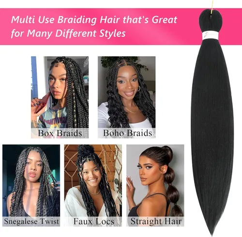 Miniatura 5 de Cabello trenzado preestirado de 26 pulgadas, 8 paquetes 1B, trenzas bohemias de ganchillo con textura Yaki suave para mujeres negras, no tóxico