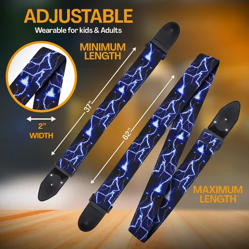 Miniatura 6 de Art Tribute Correa de guitarra para guitarra acústica, eléctrica y bajo, correa clásica ajustable con diseño Lightning con 2 púas + cierres