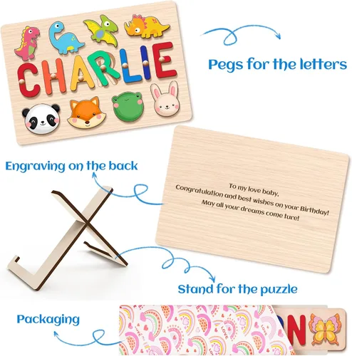 Miniatura 6 de Nombre Puzzle para Niños Personalizado - Regalos para Niña de 1 Año - Juguetes de Regalo de Cumpleaños Personalizados para Bebés para Niñas y Niños